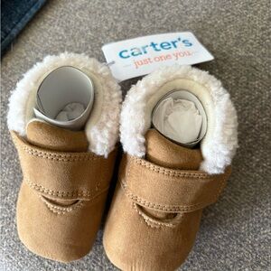 Carter's Tan Faux-Suede Baby Booties with Cream Sherpa
